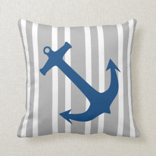Navy Blue & Grau Nautical Anchor Streifenkissen Kissen