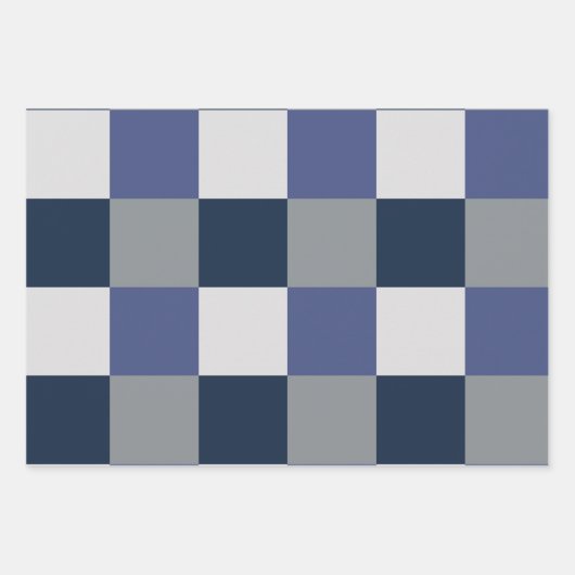 Navy Blue Grau White Checkerboard Geschenkpapier Set (Vorderseite 2)