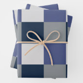 Navy Blue Grau White Checkerboard Geschenkpapier Set (Beispiel)