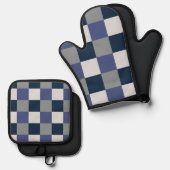 Navy Blue Grau White Checkerboard Ofenhandschuh & Topflappen-Set (Vorderseite/Rückseite)