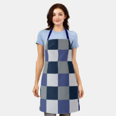Navy Blue Grau White Checkerboard Schürze (Getragen)