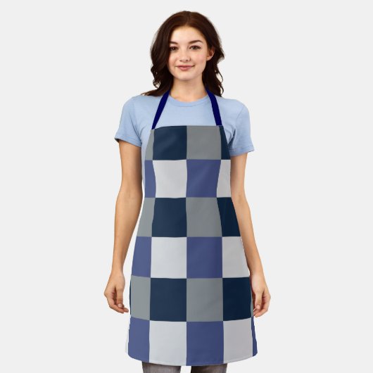 Navy Blue Grau White Checkerboard Schürze (Getragen)