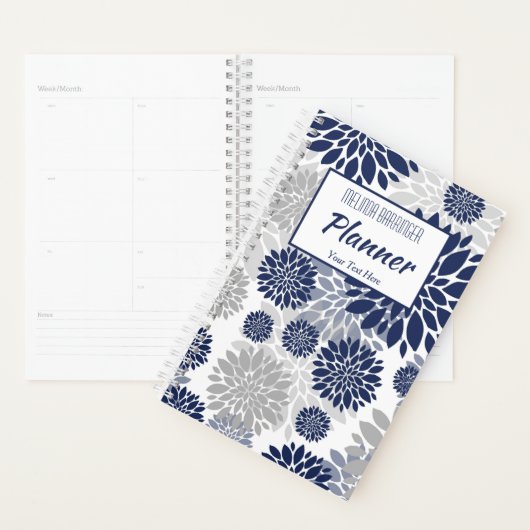 Navy Blue Graue Floral Monogram Planer (Anzeige)