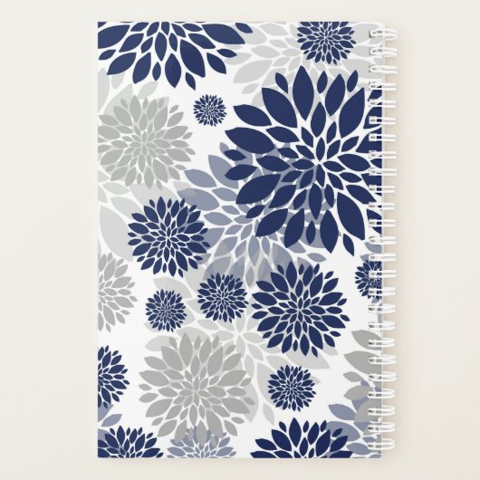Navy Blue Graue Floral Monogram Planer (Rückseite)