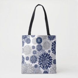 Navy Blue Graue Floral Monogram Tasche
