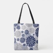 Navy Blue Graue Floral Monogram Tasche (Rückseite)