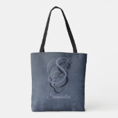 Navy Blue Gray Black rustic Monogram ombre Tasche (Rückseite)