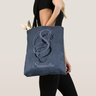 Navy Blue Gray Black rustic Monogram ombre Tasche