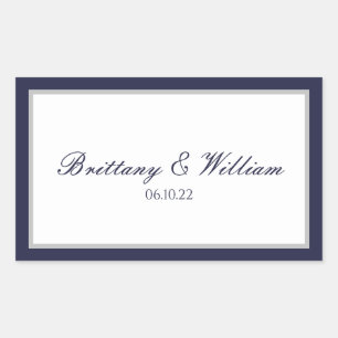 Navy Blue Gray Briy and Groom Rectangle Sticker