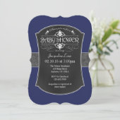 Navy Blue Gray Chalkboard Baby Dusche Einladung (Stehend Vorderseite)