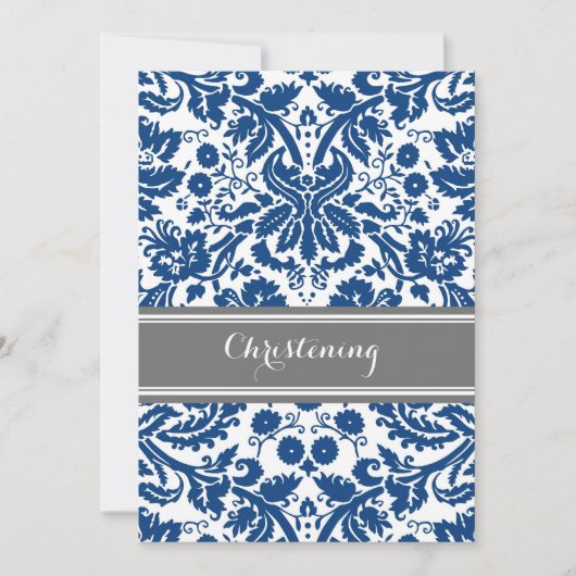 Navy Blue Gray Damask Einladung (Vorderseite)