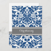 Navy Blue Gray Damask Einladung (Vorne/Hinten)