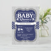 Navy Blue Gray Floral Baby Dusche Einladung (Stehend Vorderseite)