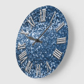 Navy Blue Gray Glitzer Gray Silver Roman Number Große Wanduhr (Winkel)