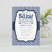 Navy Blue Gray Herringbone Baby Shower Einladungen (Stehend Vorderseite)