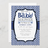 Navy Blue Gray Herringbone Baby Shower Einladungen (Vorne/Hinten)