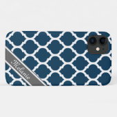 Navy Blue & Gray Lattice Individuelle Name Case-Mate iPhone Hülle (Rückseite (Horizontal))