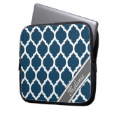 Navy Blue & Gray Lattice Individuelle Name Laptopschutzhülle (Vorderseite Links)