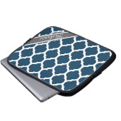 Navy Blue & Gray Lattice Individuelle Name Laptopschutzhülle (Vorne Knopf)