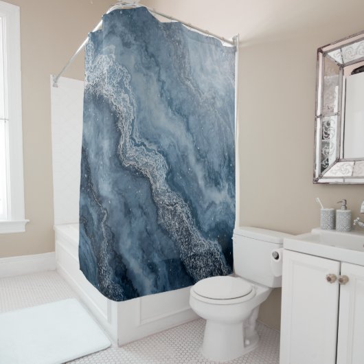 Navy Blue Gray Light Blue White Contemporary Duschvorhang (Beispiel)