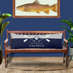 Navy Blue Gray Monogram Paddle Lake House Seitenschläferkissen
