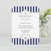 Navy Blue Gray Nautical Wedding Einladung (Stehend Vorderseite)