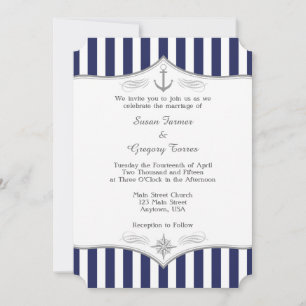 Navy Blue Gray Nautical Wedding Einladung