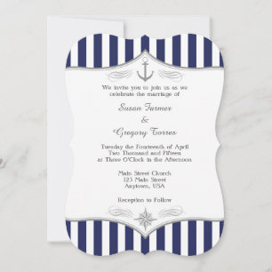 Navy Blue Gray Nautical Wedding Einladung