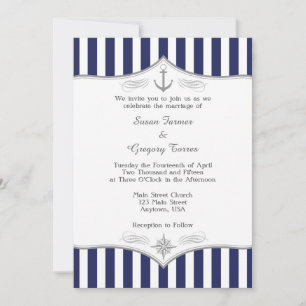 Navy Blue Gray Nautical Wedding Einladung