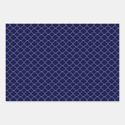 Navy Blue Gray Patterned Wrapping Paper Sheets Geschenkpapier Set (Vorderseite)