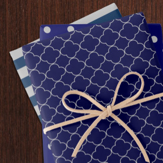 Navy Blue Gray Patterned Wrapping Paper Sheets Geschenkpapier Set