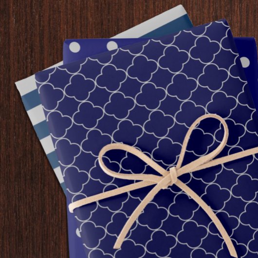 Navy Blue Gray Patterned Wrapping Paper Sheets Geschenkpapier Set