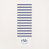 Navy Blue Gray Stripes Classic Monogram Übung Yogamatte (Vorderseite)