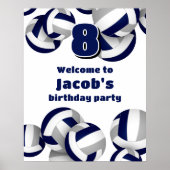 navy blue gray volleyballs birthday party welcome poster (Vorne)