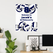 navy blue gray volleyballs birthday party welcome poster (Heimbüro)