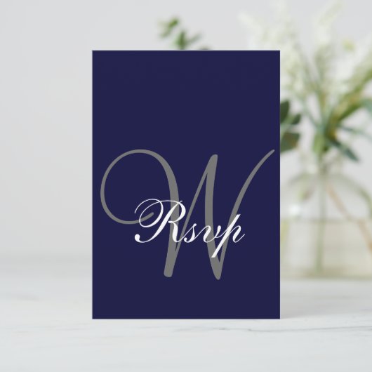 Navy Blue Gray Wedding RSVP Card (Stehend Vorderseite)