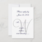 Navy Blue Gray Wedding RSVP Card Karte (Rückseite)