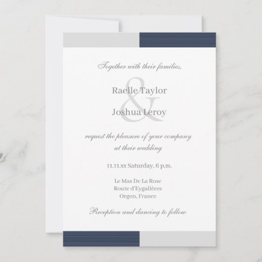 Navy Blue Gray White Stripes Ampersand Hochzeit Einladung (Vorderseite)