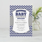 Navy Blue Gray Zickzack Baby Shower Einladung (Stehend Vorderseite)