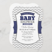 Navy Blue Gray Zickzack Baby Shower Einladung (Vorne/Hinten)