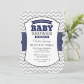 Navy Blue Gray Zickzack Baby Shower Einladung (Stehend Vorderseite)