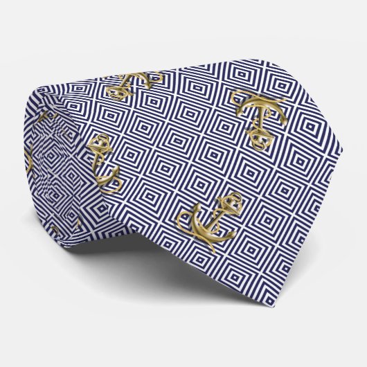 Navy Blue Greek Muster preppy nauchor Anchor Krawatte (Gerollt)