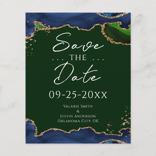 Navy Blue & Green Agate Save the Date (Vorderseite)