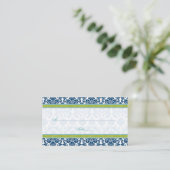 Navy Blue Green Aquamarin Damask Hochzeitsseminare Platzkarte (Stehend Vorderseite)