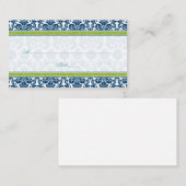 Navy Blue Green Aquamarin Damask Hochzeitsseminare Platzkarte (Vorne/Hinten)
