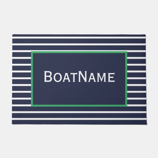 Navy Blue & Green Boat Name Doormat Fußmatte (Vorderseite)