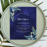 Navy Blue Green Budget Geburtstagseinladung Flyer<br><div class="desc">Bitte beachten Sie,  dass diese Einladung auf Flyer Papier und sehr dünn ist. Umschläge sind nicht enthalten. Für dickere Einladungen (gleiche Gestaltung) besuchen Sie bitte unseren Shop. Ein marineblauer blauer Hintergrund mit Grünpflanzen. Die blaue Farbe ist ungleichmäßig. Personalisieren Sie Ihren Namen und Ihre Party-Daten und fügen Sie diese hinzu.</div>