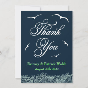 Navy Blue & Green Nautical Wedding Danke Karten