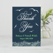 Navy Blue & Green Nautical Wedding Danke Karten (Stehend Vorderseite)