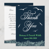 Navy Blue & Green Nautical Wedding Danke Karten (Vorne/Hinten)